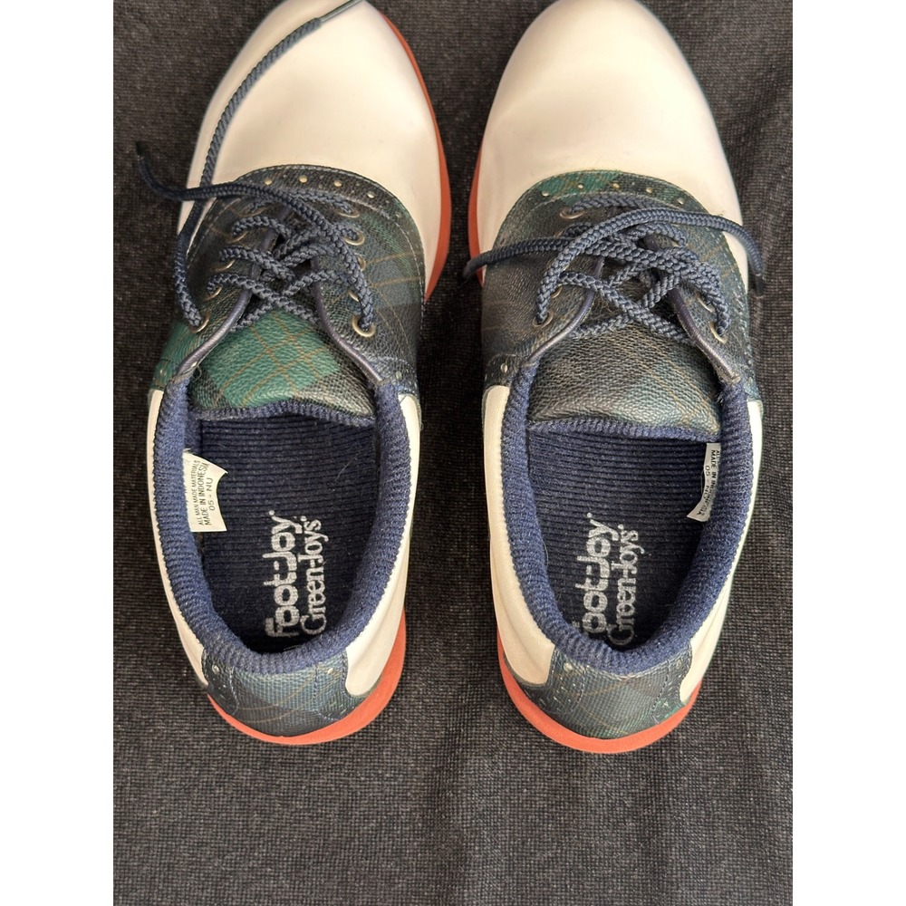 FootJoy Greenjoys Golf Shoes Saddle Size‎ 7M Green Plaid Orange Bottom Lace Up
